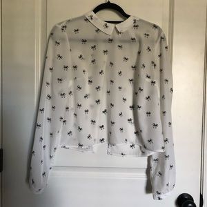 White & Black Bow Button up